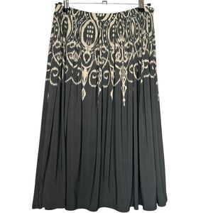 Evelyn Size‎ Small Skirt Elastic Waist Black Cream Ikat Lined Poly Blend Midi